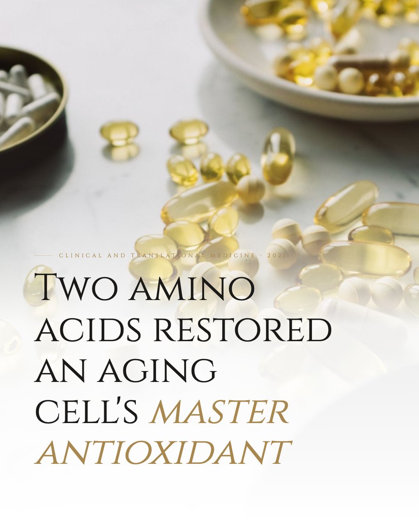 Crescent Discovery Series cover: Two amino acids restored an aging cell's master antioxidant