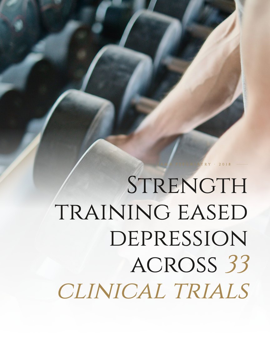 Crescent Discovery Series cover: Strength training eased depression across 33 clinical trials