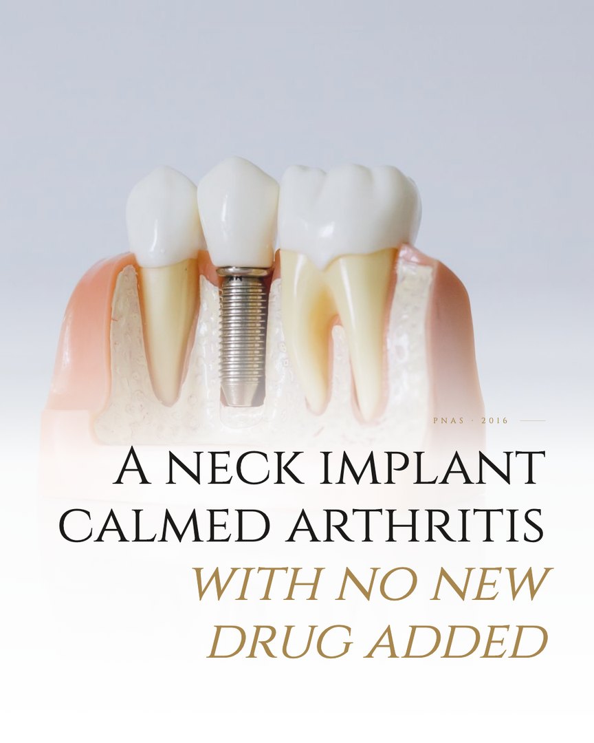 Crescent Discovery Series cover: A neck implant calmed arthritis with no new drug added